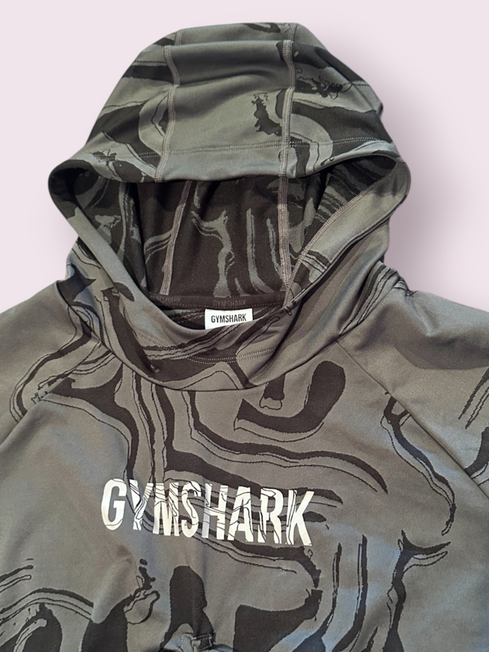 Women's Gymshark Power Crop Hoodie Gray Black Marble Print Synch Size Medium - Picture 4 of 9